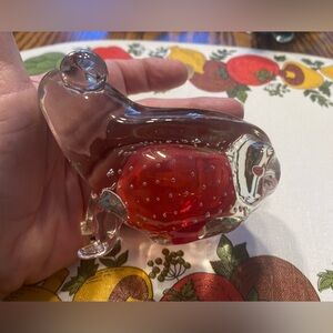 Vintage glass frog paperweight hand blown murano style
